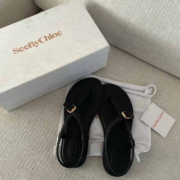 See by Chloe Nola black Braided Strap Thong Sandals - Picture 5 of 7